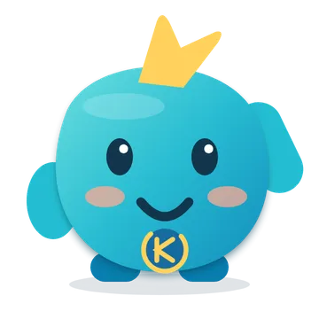 Khamoon, the turquoise character with a yellow tuft and K badge